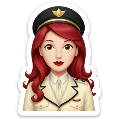 LaVerne Andrews from The Andrews Sisters with long dark red hair, ivory outfit sticker