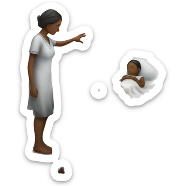 Woman Standing by the bed where a child is laying there and he hold here hands healing of here child sticker