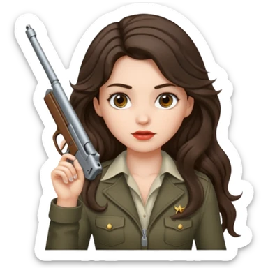 A brunette with long wavy hair girl who is about to kill herself with a littlr gun pointed at her temple sticker