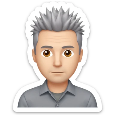 40 yr old white man short spike hair grey dress shirt sticker