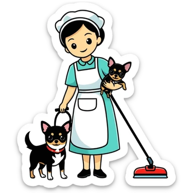 A housekeeper and a black chihuahua  sticker