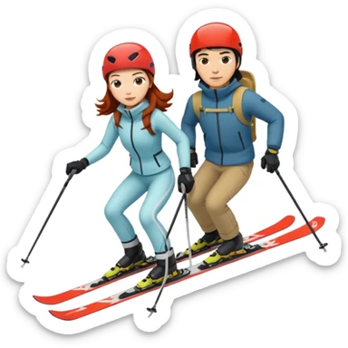 long black haired asian guy skiing with redhead girl sticker