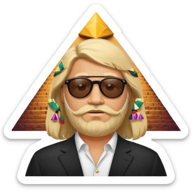 fat male blond long hair agent with three-day-beard in egypt with pyramid. sticker
