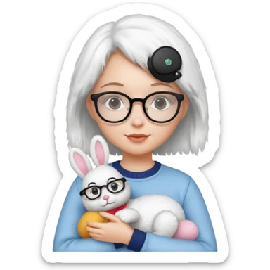 Girl with glasses → holding a toy rabbit sticker