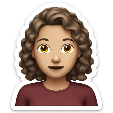white woman with wavy brunette hair maroon shirt sticker