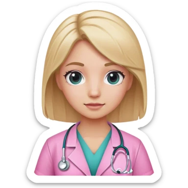 Girl doctor with pink scrub and half blonde hair sticker