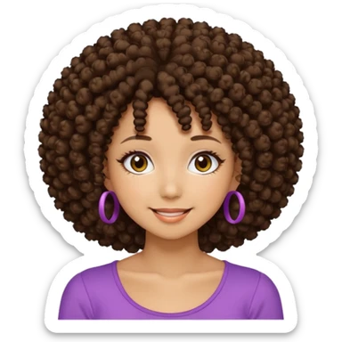 Naturally tan skin girl short darkBrown curly afro hrown eyes gyaru smiling closed mouth cute sticker