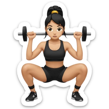 Women with long black ponytail doing a squat with no weights sticker