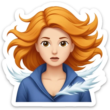 A woman in the middle of hurricane-strength winds. Her hair and clothes getting blown by the powerful gusts of wind. sticker