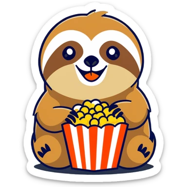Sloth eating popcorn sticker