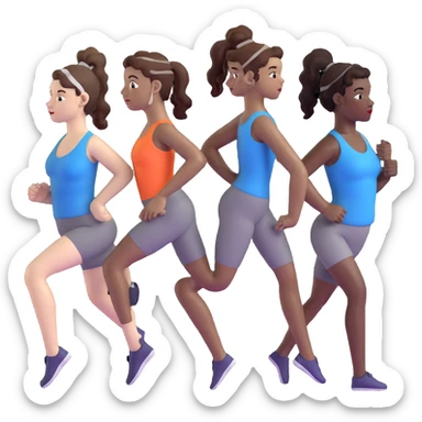 3 women exercising. The woman on the left has pale white skin and curly brown hair in a ponytail. The woman in the middle has black skin and curly black hair. The woman on the right has pale white skin and straight, brown hair in a ponytail. sticker