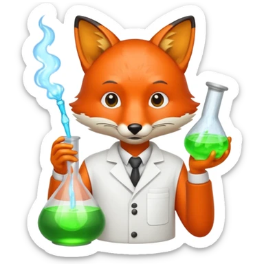 fox scientist mixing glowing potion idea sticker