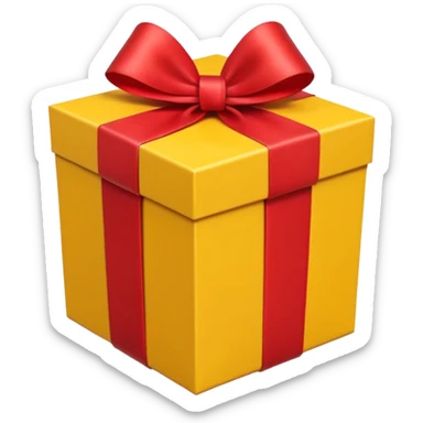 single yellow gift box with red ribbon bow, isolated on white background, high detail, soft natural lighting, no text, no watermark --ar 1:1 --v 6 sticker