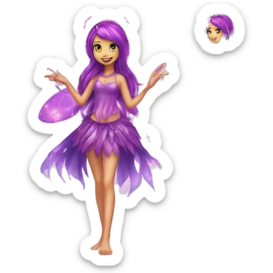 Tecna adult fairy of technology her enchantix fairy purple sparkling two-piece clothing and fairy enchantix wings and long dark pink hair in from winx club. Lots of sparkles and fairydust. Full body pic and full fairy bliss sticker