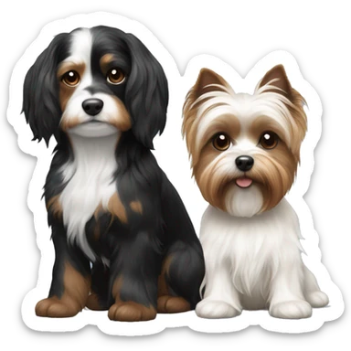 black and white havenese with an brown and white yorkie with no white on the havense sticker