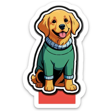 Golden retriever wearing sweater sticker