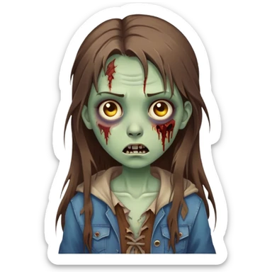 zombie girl with long brown hair sticker