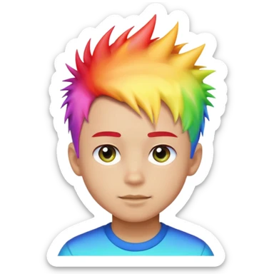 Boy with rainbow streaks — short spiky hair glowing under light. sticker