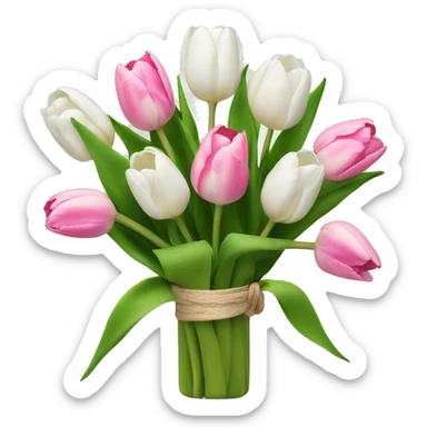 White and pink tulips bouquet  sticker