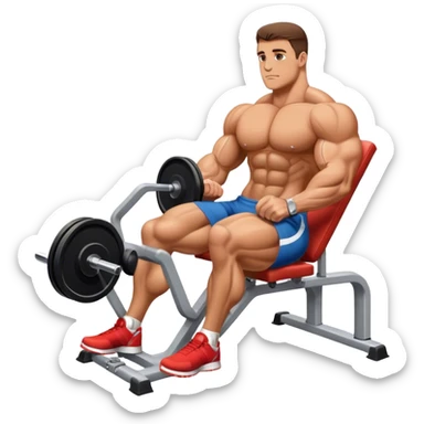 side-view bodybuilder seated weighted calf-raise machine lower leg exercise sticker