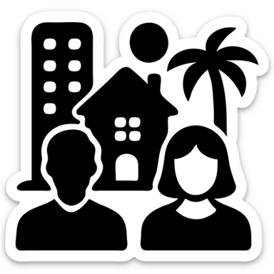 Ícono de real estate que refleje a nuestro cliente ideal: Profesionales y familias en transición Que desean mudarse a Miami o adquirir una segunda residencia, guiados por un equipo que habla su idioma —literal y figurativamente. sticker