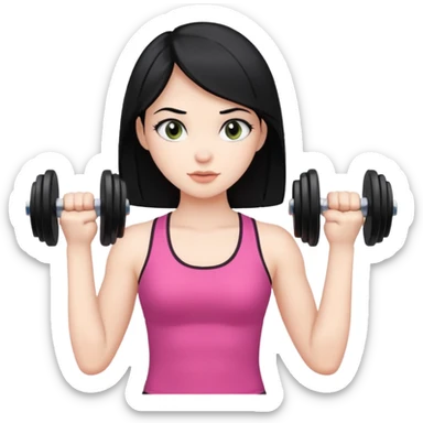 Pale girl with black hair using dumbells sticker