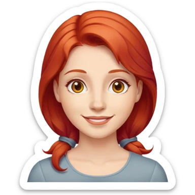 maman solo, femme rousse, sourire tendre, style emoji classique, fond neutre sticker