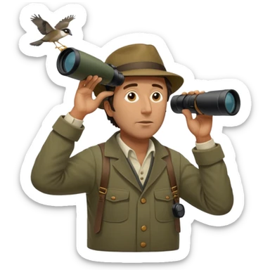 henry David thoreau full body looking up  birdwatching with binoculars sticker