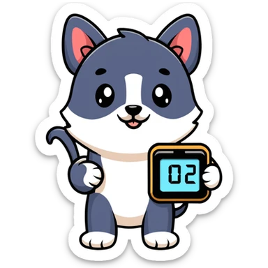 cute puppy holding a digital clock sticker