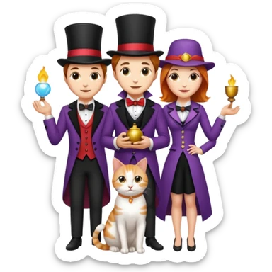 magician couple and their pet cat sticker