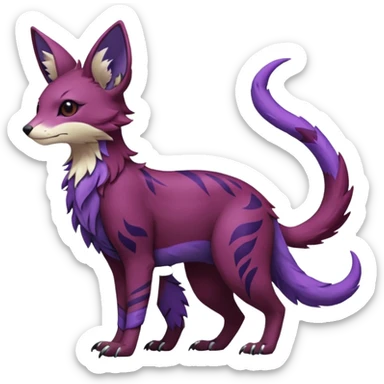 Feral Rare realistic edgy burgundy-purple pretty beautiful handsome gorgeous aesthetic colorful vibrant Vernid-Trico-species-Fakemon-creature by LiLaiRa, random markings, tufted ears, full body sticker