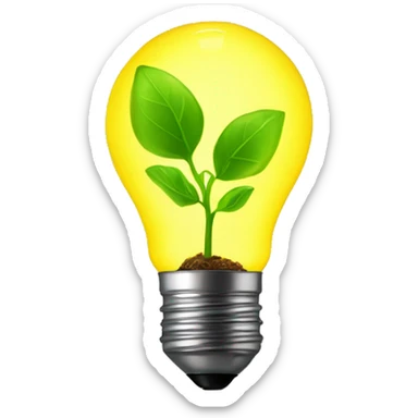 a plant sprout inside a yellow glowing idea lightbulb sticker
