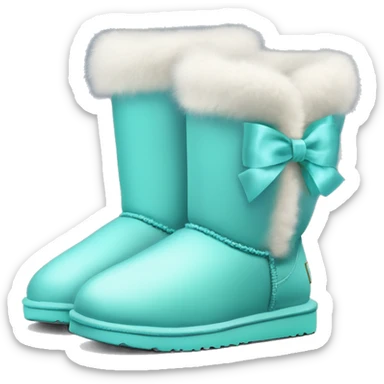 Realistic isolated tiffany blue Ugg fur boots with silk ribbon bow. sticker