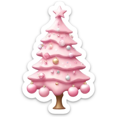 Pink pastel Christmas tree with pink and white ornaments  sticker