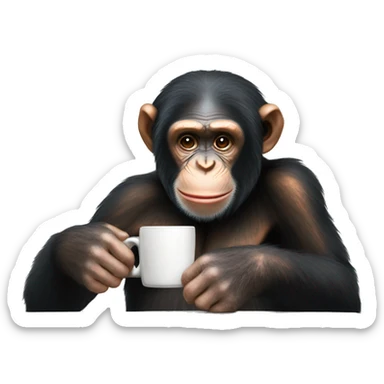 Chimpanzee drinking coffee sticker