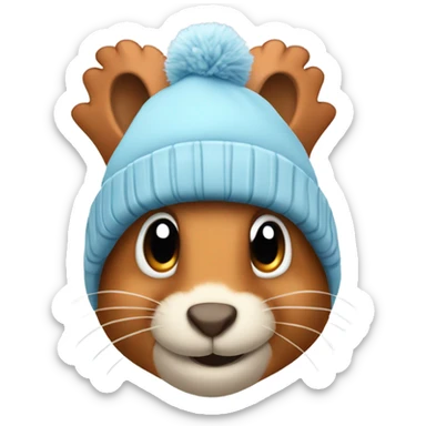Squirrel wearing a furry ear flap winter hat holding two hatchets sticker
