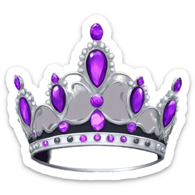 Silver tiara with purple gems with black background  sticker