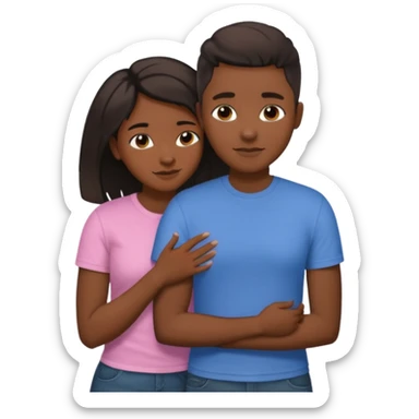 Black lesbian couple with one dark skin masculine with short hair low cute fade with a t shirt and one feminine with long hair in a blouse hugging  sticker