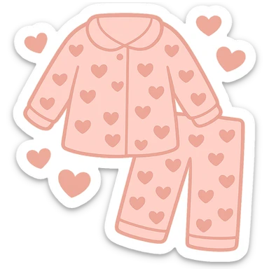 Remove the face from the pink heart pajamas with hearts floating around it, keep the style and transparency. Maintain the pink pajamas with heart patterns and floating hearts, but without any face visible. sticker
