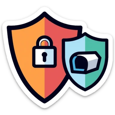 SecureNet VPN logo with shield, lock, and network tunnel icon sticker