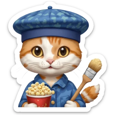 A cat that is an artist similar to the "meow_popcorn" emoji sticker