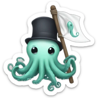 cute kraken hanging a white flag sticker