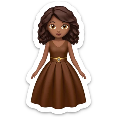 Boneca digital em estilo 3D realista e fofo, semelhante a uma boneca colecionável. Mulher jovem com pele negra, olhos castanhos escuros, cabelo liso cor chocolate, longo e bem alinhado.  sticker
