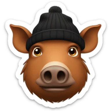 fullface sad brown boar with black winter hat sticker
