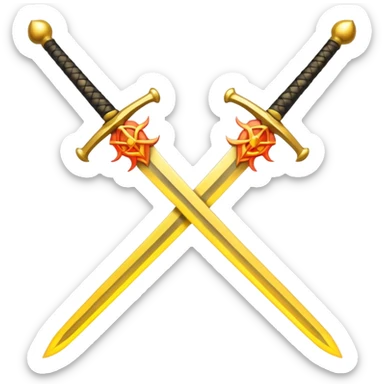 Fully yellow two swords crossed fiery sticker