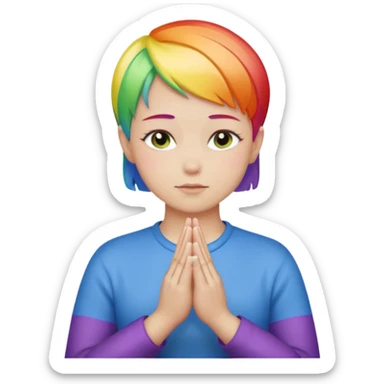 White lesbian with short hair rainbow coloured skin with praying hands sticker
