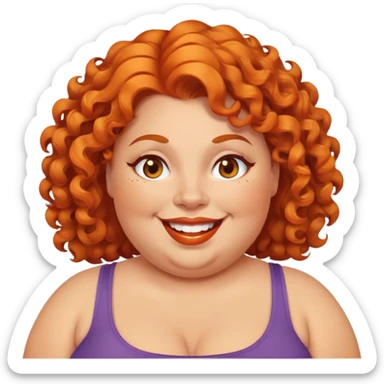 fat women with orange curly hair and brown eyes smiling and winks sticker