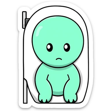 sad cartoon character with uncomfortable expression in bathroom sticker