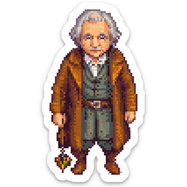 Whole body image of bilbo baggins from the lord of the rings the fellowship of the ring movie in pixel art style. Bilbo is old. Make Bilbo look like the actor that portrayed him in the movie, Ian Holm. sticker