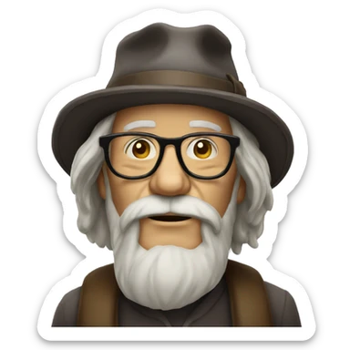 old man smoking with glasses long hair hat sticker